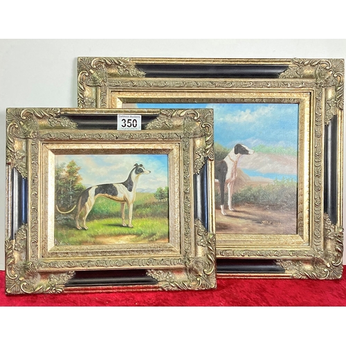 350 - Pair of oil paintings the larger signed John Gray of greyhound/lurcher dogs in fabulous ornate frame... 