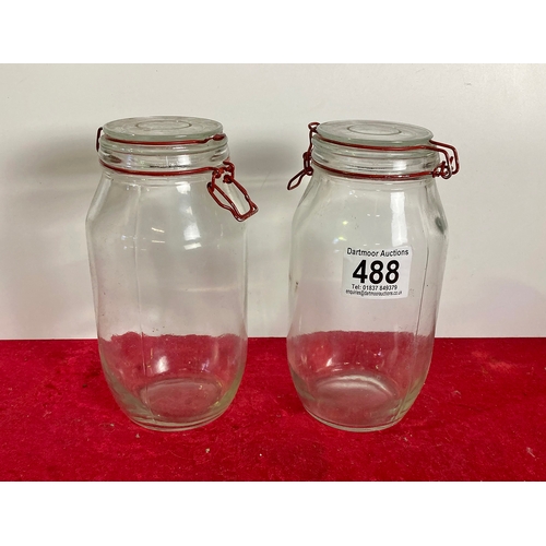 488 - 2 vintage Kilner style jars