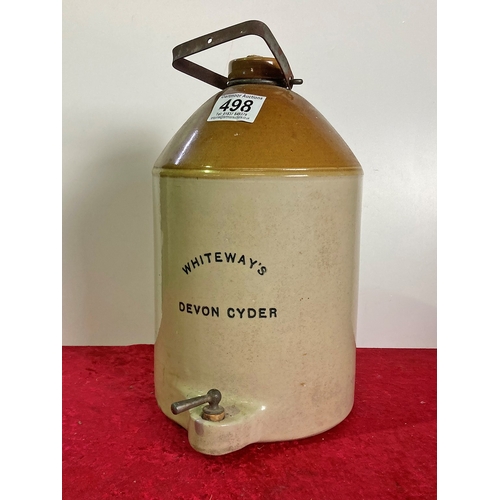 498 - Vintage 'Whiteways Devon Cyder' Cider pot / jar with tap, metal handle and cork, approx 16