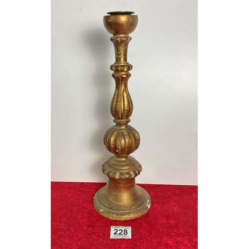 228 - Large gilded candlestick with brass sconce
