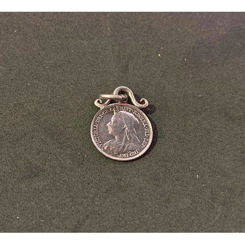 269 - Victorian silver threepence 1901 with mount