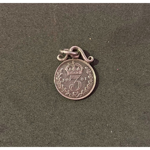 269 - Victorian silver threepence 1901 with mount