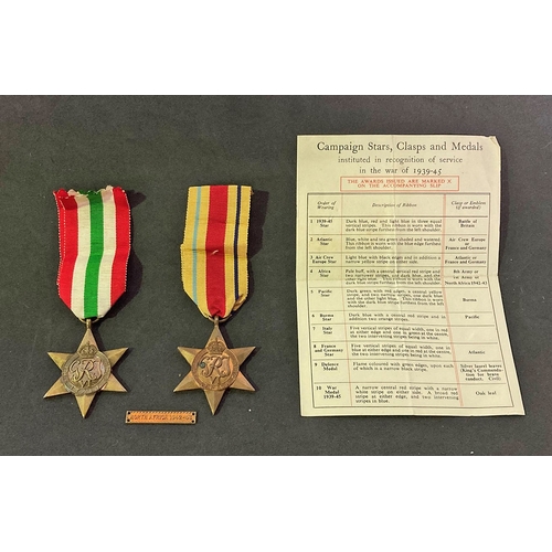 272 - Two military medals including Africa Star and Italy Star in original postage boxed lid addressed to ... 