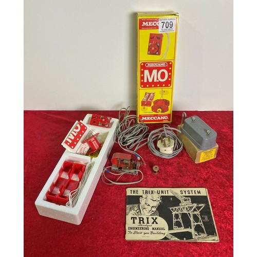 709 - Meccano motor (boxed) and othe related items