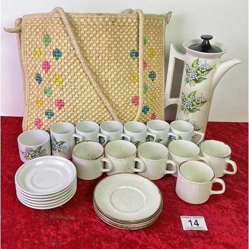 14 - Bag of china including a coffee set and tea cups