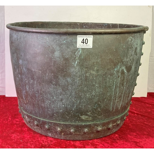 40 - Very large copper pot with riveted sides - diameter approx 59cm, 44cm high