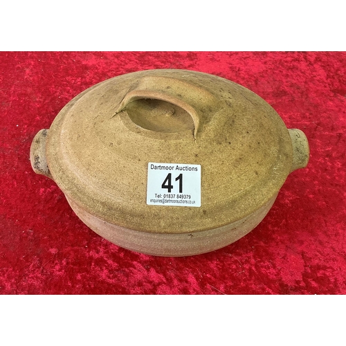 41 - Lidded studio pottery dish - approx 26cm diameter, 12cm high