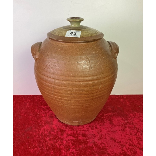 43 - Lidded studio pottery dish - approx 30cm diameter, 43cm high