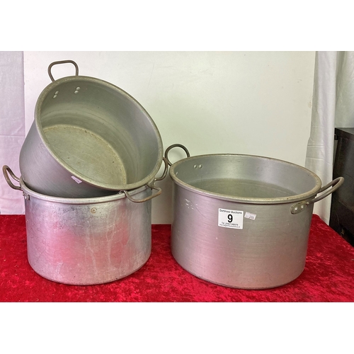 9 - Three large steel cooking pots