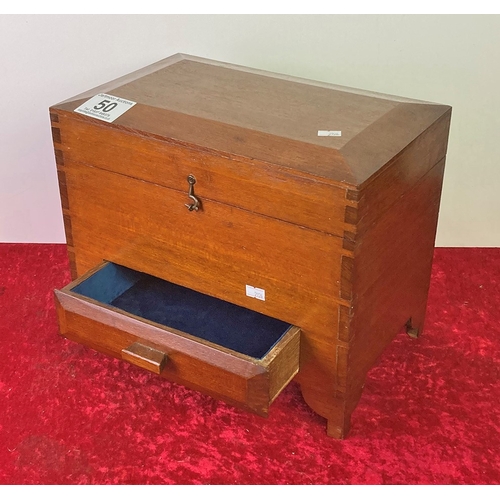 50 - Beautifully lined wooden chest with drawer, measures approx 36cm x 23cm x 29cm