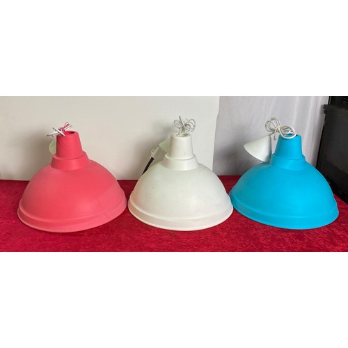 48 - Three rubbery retro style light shades with fittings