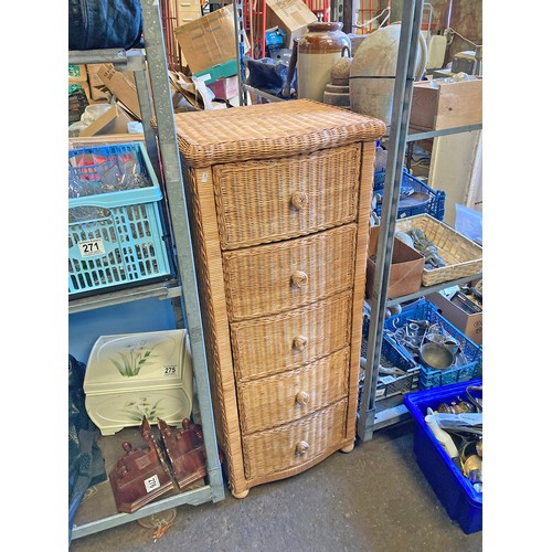 635 - Tall wicker unit with drawers, measures approx 124cm x 50cm x 44cm