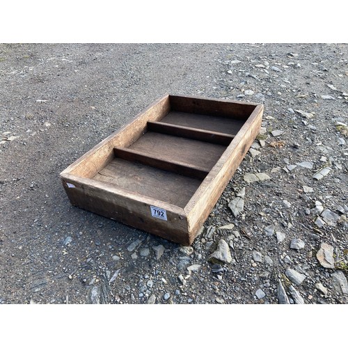 792 - Large solid wooden box tray, would be prefect for a display of succulents!