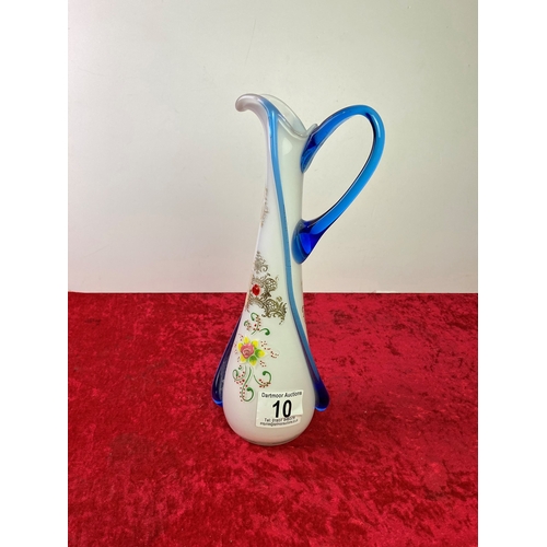 10 - A beautifully hand decorated hand blown glass vase approx 35 cm tall