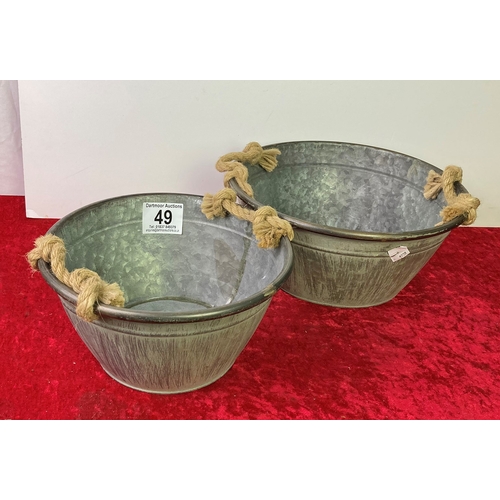 49 - 2 Metal bowls with rope handles