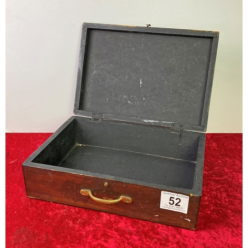 52 - Wooden box with brass handle 36 x 25.5 x 10.5 cm