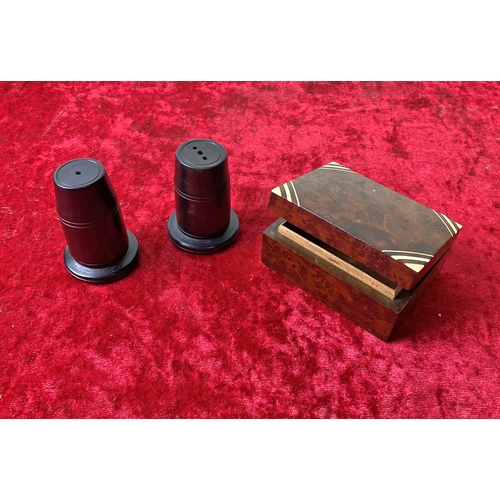 165 - Art Deco box and wooden salt and pepper pots