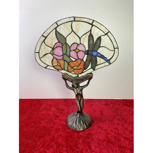 167 - Art Deco style figure holding dragon fly glass (needs re wiring)