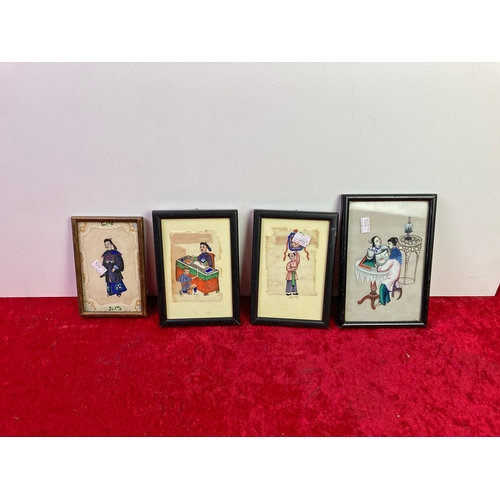 660 - A group of small framed late 1800s Pith Chinese style pictures , 13 x 9 cms.