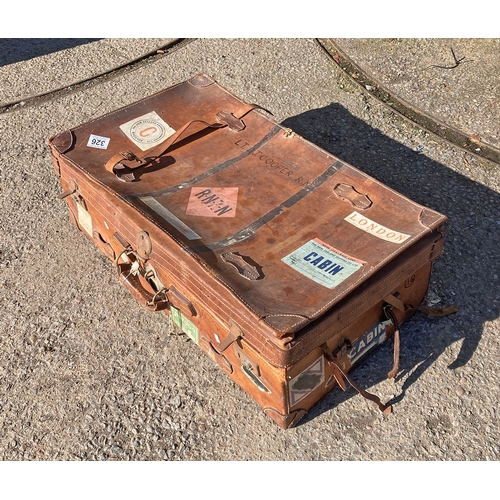 326 - A magnificent vintage leather suitcase with travelling labels and lovely patina - from the 1920's