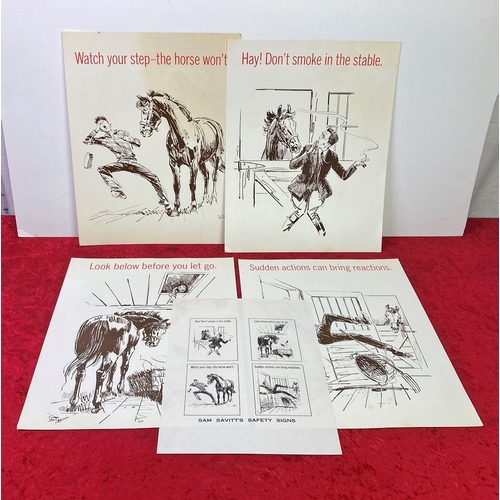 762 - Collection of 4 Sam Savitt's safety signs (Horses) - rare and collectible. Printed in the US