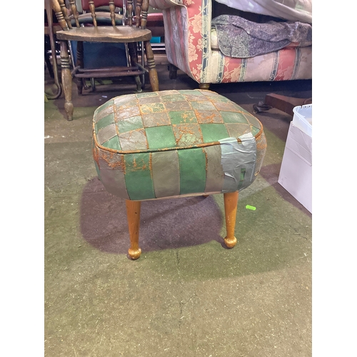 619 - A leather Sherborne Tele-Pouffe in green and greys - slight damage . Approx 14