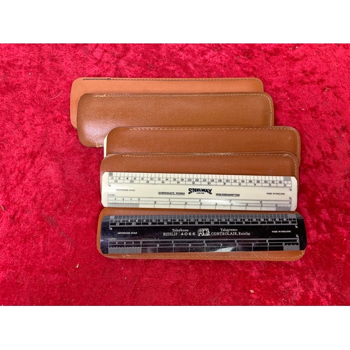 765 - 5 vintage merchandise leather sheathed rulers Air Control Insulation Ruislip