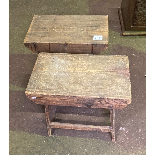 618 - A pair of  vintage wooden stools 18x18 inches x 11 deep.