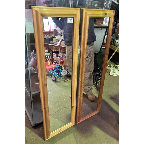 725 - Two long pine framed mirrors