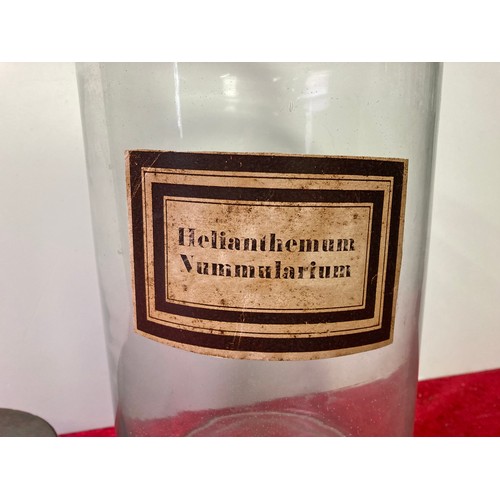 200E - Genuine aged French pharmacy jar with French label and metal top fastener.  labelled 