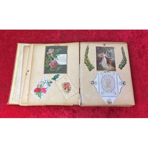 63 - Superb Victorian scrapbook (leaves loose) containing cards, clippings and motifs