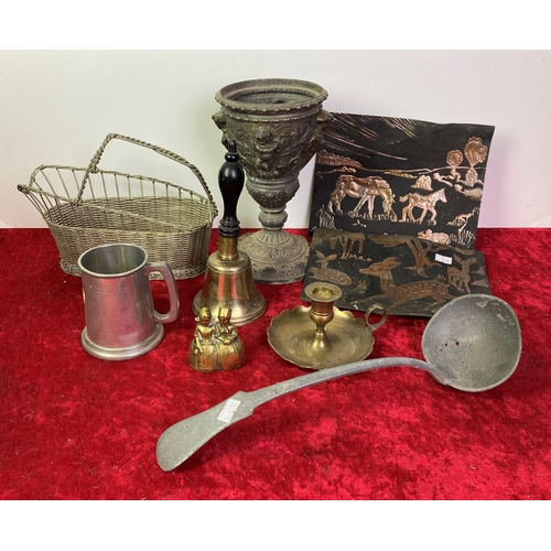 298 - A collection of metal items including Brass bells and Candle Holder