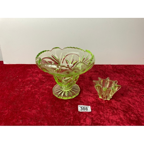 308 - Green Uranium glass vase - 14 cm tall