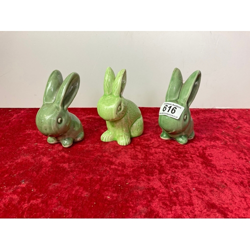 616 - 3 vintage style bunny rabbits - 1 Sylvac style and the outside 2 are Denby - very cute