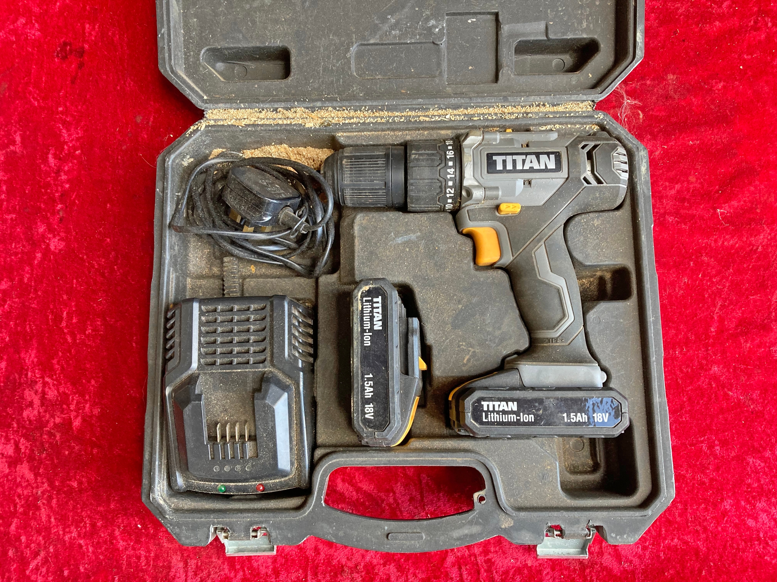 A Titan battery operated drill with charger and two batteries 18