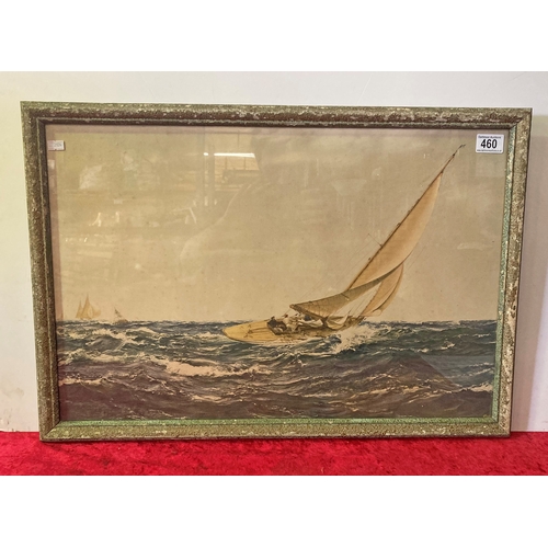 460 - framed print of yatch under sail frame approx 59x47cms approx