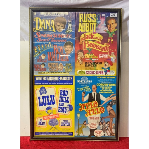 462 - 4 Vintage framed Theatre posters including Allo Allo, Lulu and Russ Abbott plus others