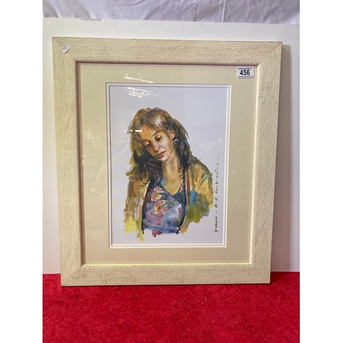 456 - Framed print of a woman entitled 'Greenie;, frame approx 50cm x 56.5cm