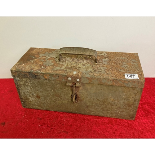 687 - A metal box with a selection of hand tools