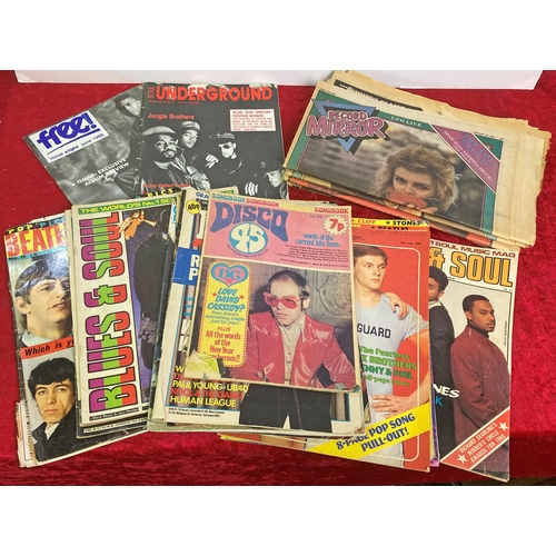 729 - A basket of Record Mirror from the 1980's plus a Fab Magazine etc