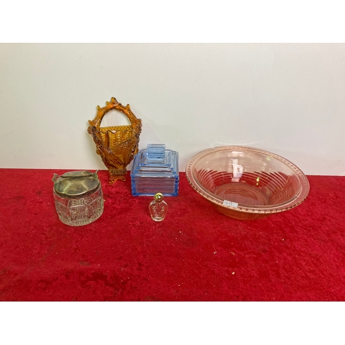 744 - A collection of vintage glassware including sugar bowl with tongs