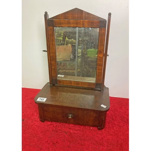 745 - Small antique mahogany mirror with drawer