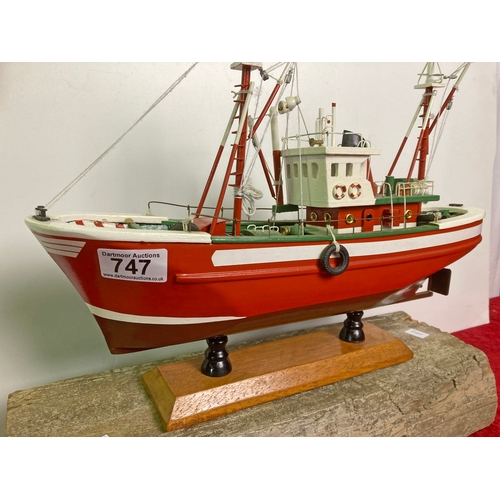 747 - Model boat on wooden plinth