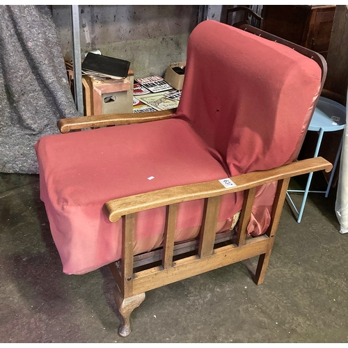 1358 - Unusual single retro arm chair with adjustable back in burgandy fabric.