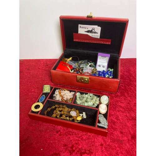 1198 - Leather style red jewellery box along with costume jewellrey