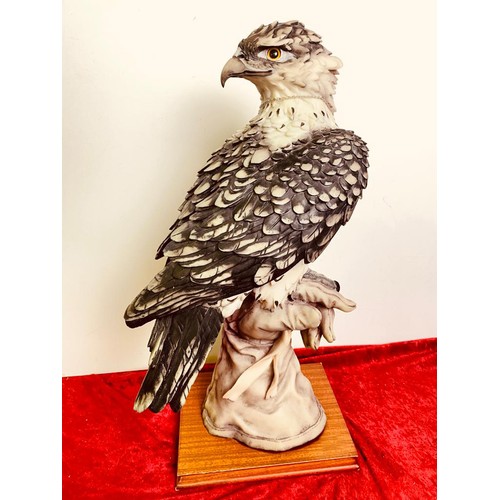 1399 - Amazing resin Raptor Bird Of Prey on its owners gloved hand. Approx 50 cm tall. Most impressive