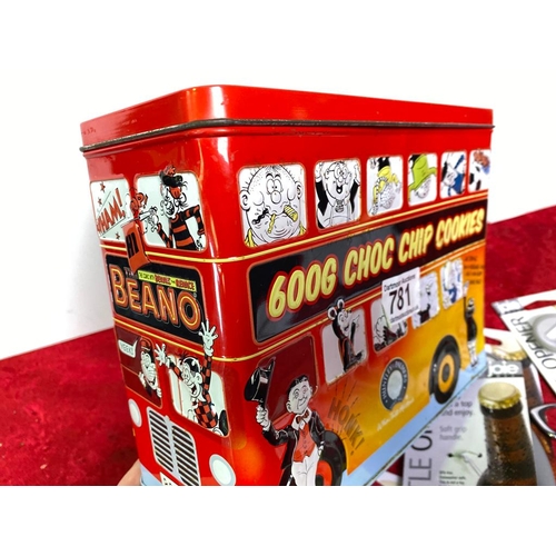 781 - Metal BEANO tin containing bottle openers