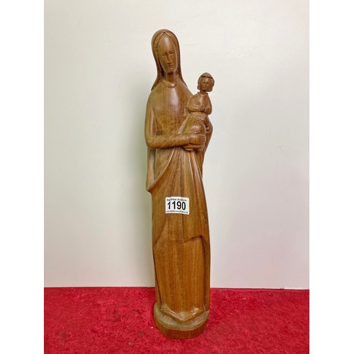 1190 - Wooden carved statuette of Madonna and Child.