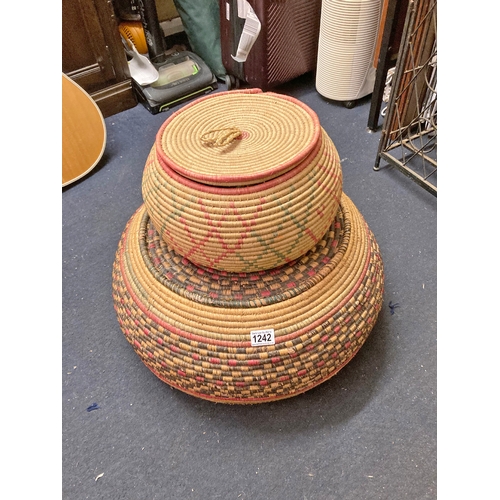 1242 - Indian snake charmer's basket with a smaller one - woven raffia