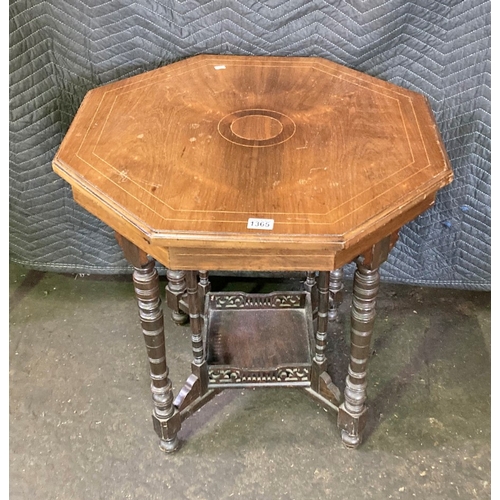 1365 - Small, hexagonal Edwardian occasional table with ornate under tray